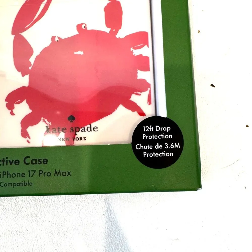 Kate Spade iPhone 17 Pro Max Protective Striped Case MagSafe White Red Crab NIB